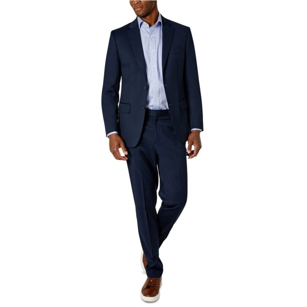 Van Heusen Mens Singlebreasted Silhouette Two Button Formal Suit, Blue, 42, 3...
